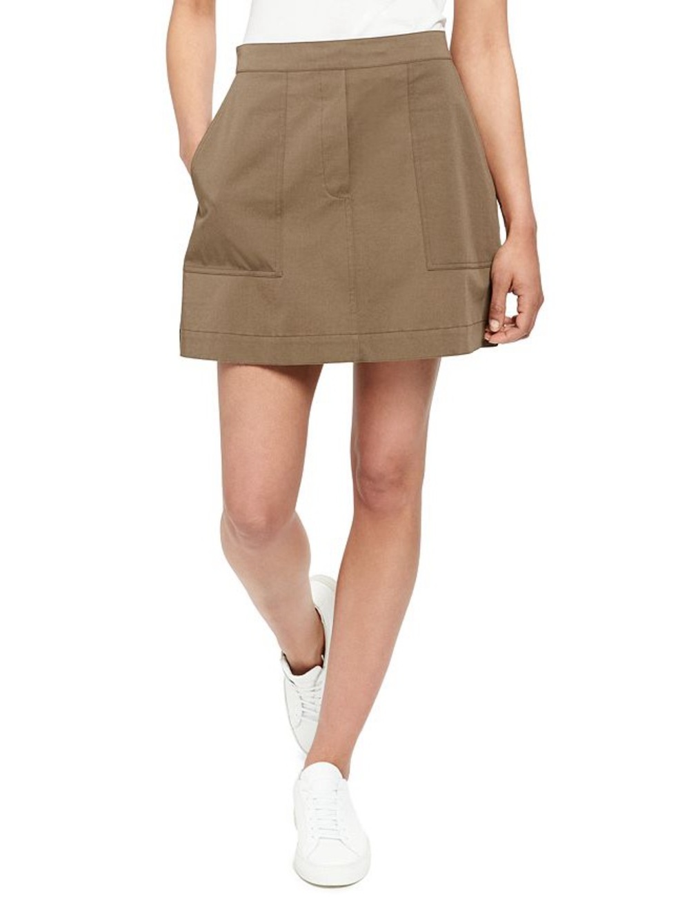 Theory Stitched Pocket A-line Mini Skirt In Cargo